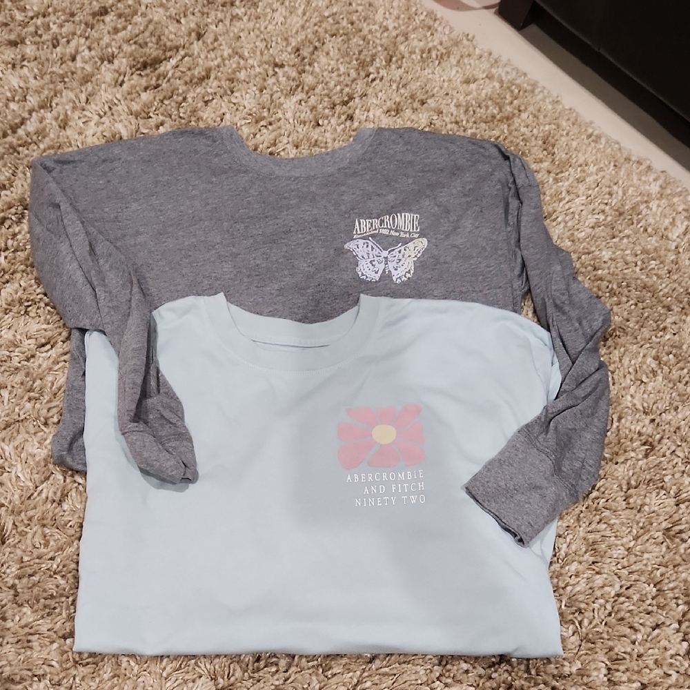 Abercrombie & Fitch Gray and Blue Long Sleeve Tees